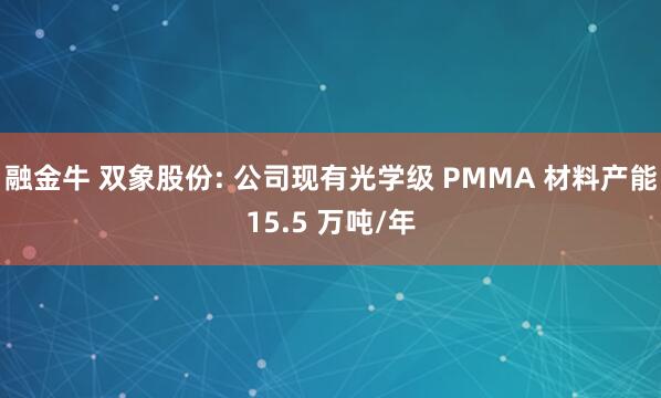 融金牛 双象股份: 公司现有光学级 PMMA 材料产能15.5 万吨/年